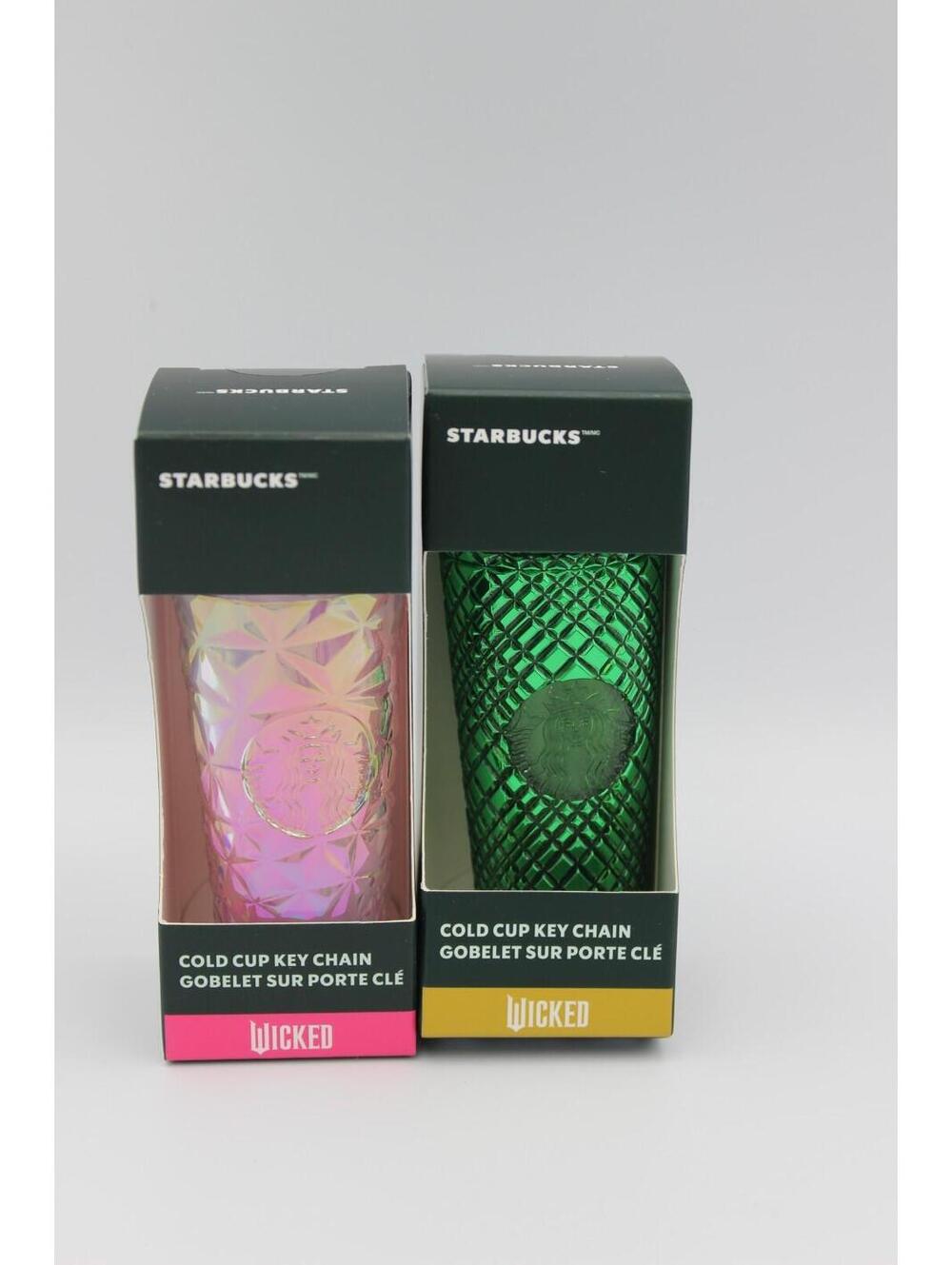 Starbucks Wicked Ornament Keychain Cold Cup Glinda Elphaba Glow in Dark Set of 2